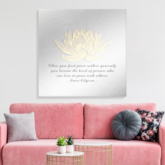 YOGA Instructor Meditation Quote Silver Gold Lotus Canvas Afdruk (Insitu (Woonkamer))