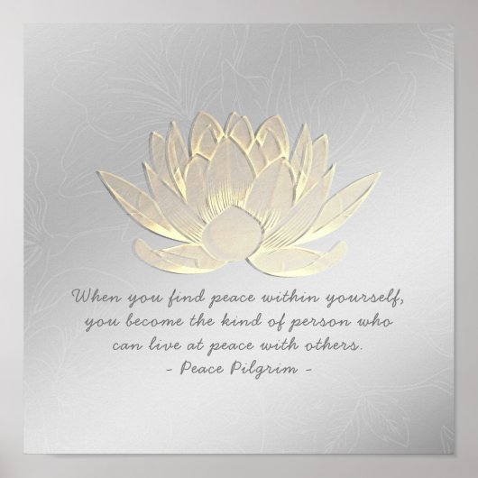 YOGA Instructor Meditation Quote Silver Gold Lotus Poster (Voorkant)