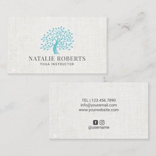 Yoga Instructor minimalist Green Tree Elegant Visitekaartje (Voorkant / Achterkant)