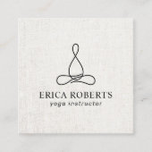 Yoga Instructor Minimalist Line Logo Elegant Linen Vierkante Visitekaartje (Voorkant)