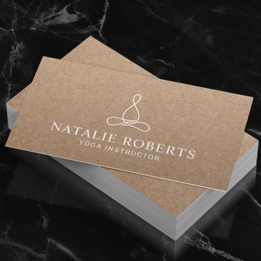 Yoga Instructor Minimalist Line Logo Rustic Kraft Visitekaartje