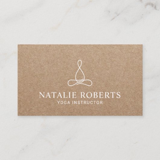 Yoga Instructor Minimalist Line Logo Rustic Kraft Visitekaartje (Voorkant)