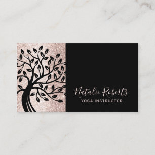 Yoga Instructor Modern Blush Pink Black Life Tree Visitekaartje