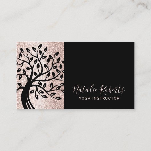 Yoga Instructor Modern Blush Pink Black Life Tree Visitekaartje (Voorkant)