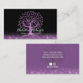 Yoga Instructor Modern Paarse Life Tree Black Visitekaartje (Voorkant / Achterkant)