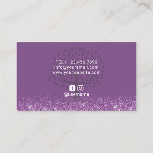 Yoga Instructor Modern Paarse Life Tree Black Visitekaartje (Achterkant)