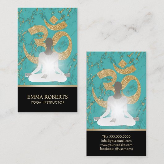 Yoga Instructor Namaste Turquoise & Gold Visitekaartje (Voorkant / Achterkant)