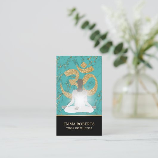 Yoga Instructor Namaste Turquoise & Gold Visitekaartje (Staand voorkant)