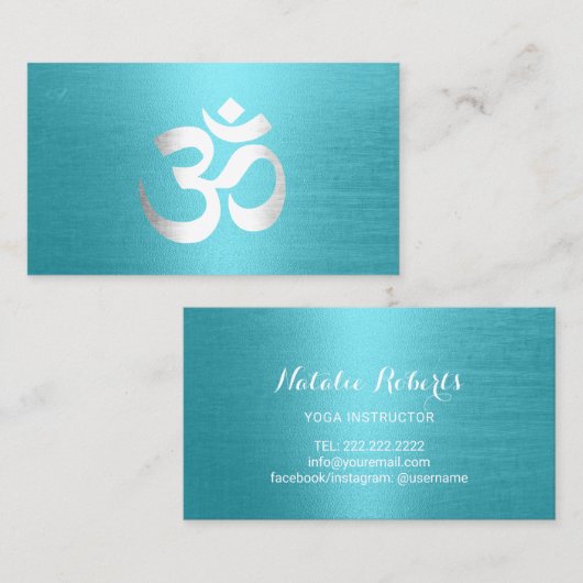 Yoga Instructor Om Typography Modern Turquoise Visitekaartje (Voorkant / Achterkant)