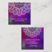 Yoga Instructor Paarse Waterverf Mandala Vierkante Visitekaartje (Voorkant / Achterkant)