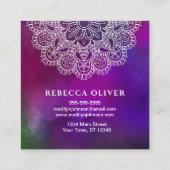 Yoga Instructor Paarse Waterverf Mandala Vierkante Visitekaartje (Achterkant)