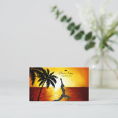 Yoga Instructor Palm Trees Ocean Sunset Silhouette Visitekaartje (Staand voorkant)