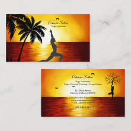 Yoga Instructor Palm Trees Ocean Sunset Silhouette Visitekaartje