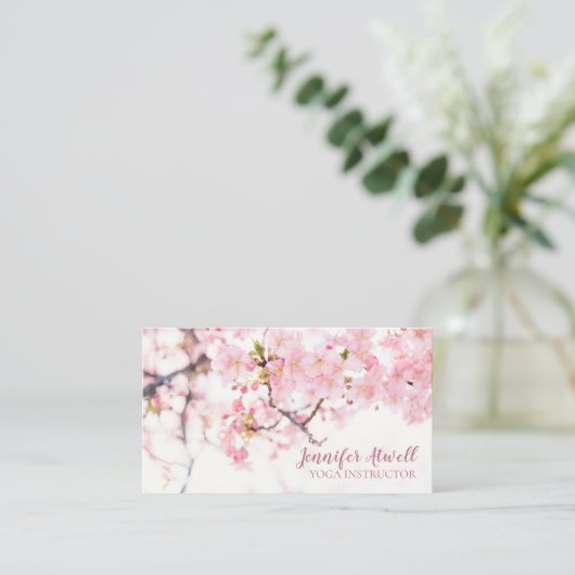 Yoga Instructor Pink Floral Cherry Blossom Trees Visitekaartje (Staand voorkant)