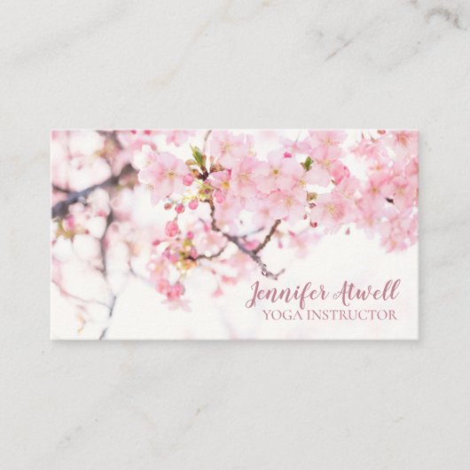 Yoga Instructor Pink Floral Cherry Blossom Trees Visitekaartje (Voorkant)