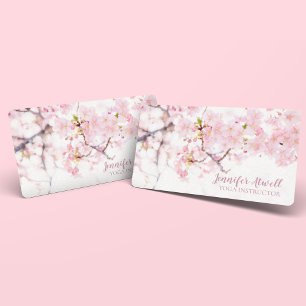 Yoga Instructor Pink Floral Cherry Blossom Trees Visitekaartje