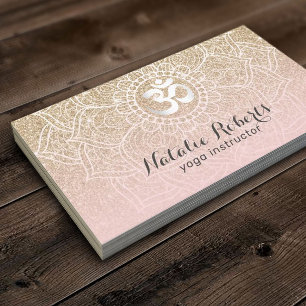 Yoga Instructor Pink Gold Glitter Floral Mandala Visitekaartje