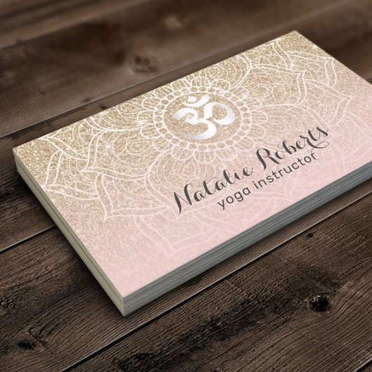 Yoga Instructor Pink Gold Glitter Floral Mandala Visitekaartje