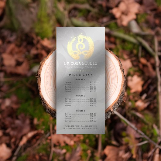 YOGA Instructor Price List Meditation Pose Zen OM Reclamekaart