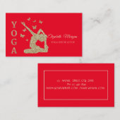 Yoga Instructor, Red, Gold Glitter Women Silhouett Visitekaartje (Voorkant / Achterkant)