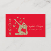 Yoga Instructor, Red, Gold Glitter Women Silhouett Visitekaartje (Voorkant)