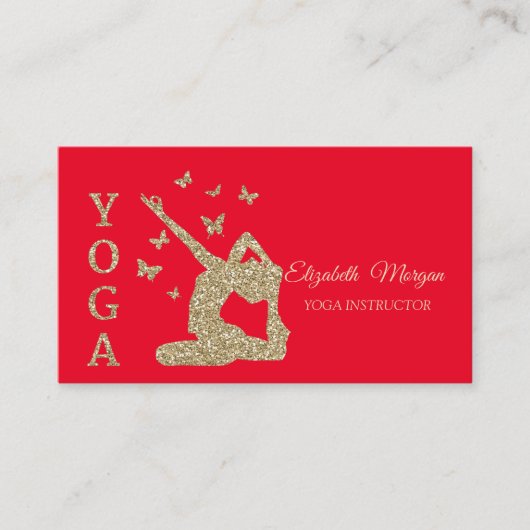 Yoga Instructor, Red, Gold Glitter Women Silhouett Visitekaartje (Voorkant)