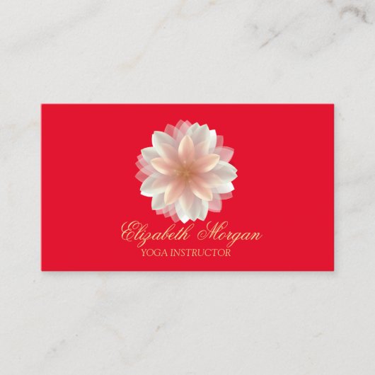 Yoga Instructor, Red, Stylish Gold Lotus Visitekaartje (Voorkant)
