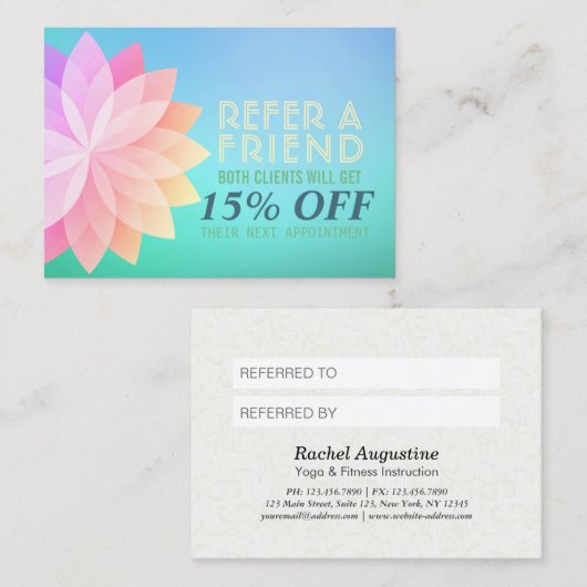 YOGA Instructor Referral Colorful Lotus Mandala (Voorkant / Achterkant)