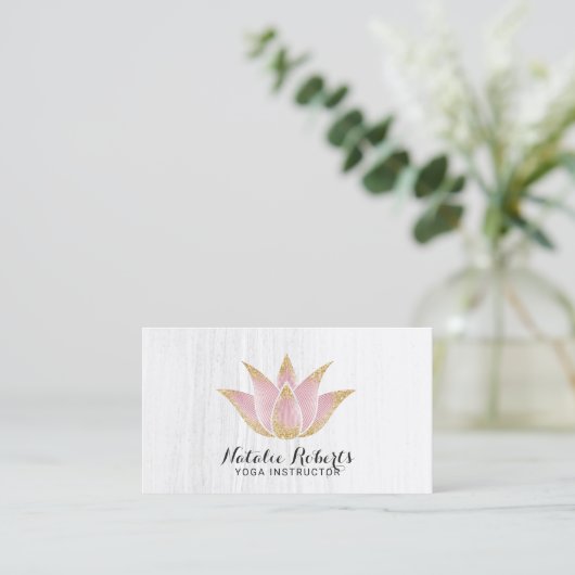 Yoga Instructor Roos Gold Lotus Flower Salon Spa Visitekaartje (Staand voorkant)