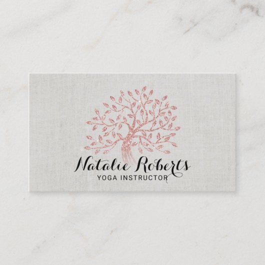 Yoga Instructor Roos Gold Tree Elegant Linen Visitekaartje (Voorkant)