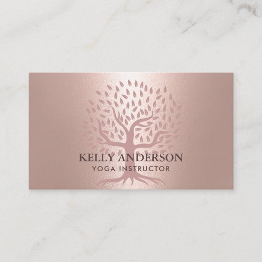 Yoga Instructor Roos Gold Tree Elegant Visitekaartje (Voorkant)