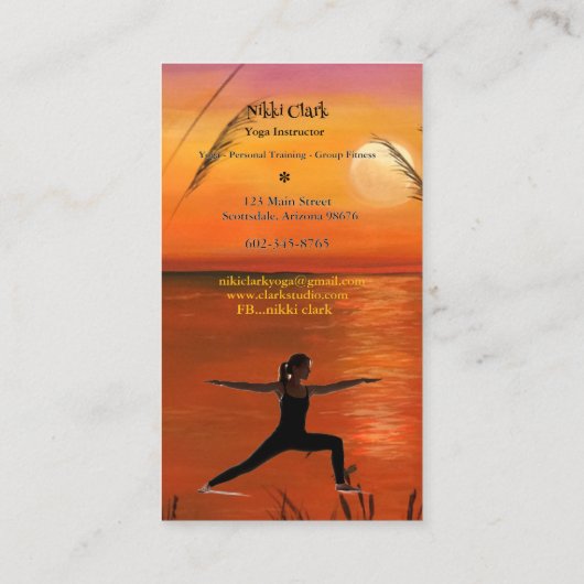 Yoga Instructor Silhouette Pose Sunset Visitekaartje (Achterkant)