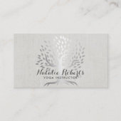 Yoga Instructor Silver Tree Elegant Linen Visitekaartje (Voorkant)