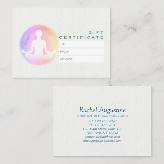Yoga Instructor Studio Meditation Cadeaubon Kortingskaartje (Voorkant / Achterkant)