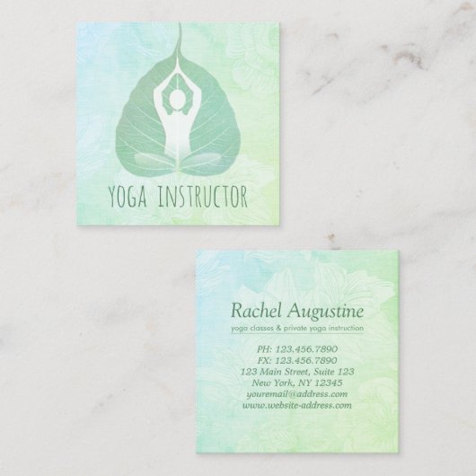 Yoga Instructor Studio Meditation Pose Bodhi Leaf Vierkante Visitekaartje (Voorkant / Achterkant)