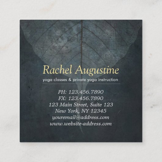Yoga Instructor Studio Meditation Pose Bodhi Leaf Vierkante Visitekaartje (Achterkant)
