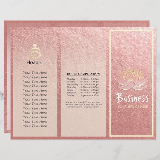 Yoga Instructor Studio Tri-Fold Brochure Lotus (Voorkant / Achterkant)
