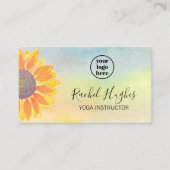 Yoga Instructor Sunflower Waterverf Visitekaartje (Voorkant)