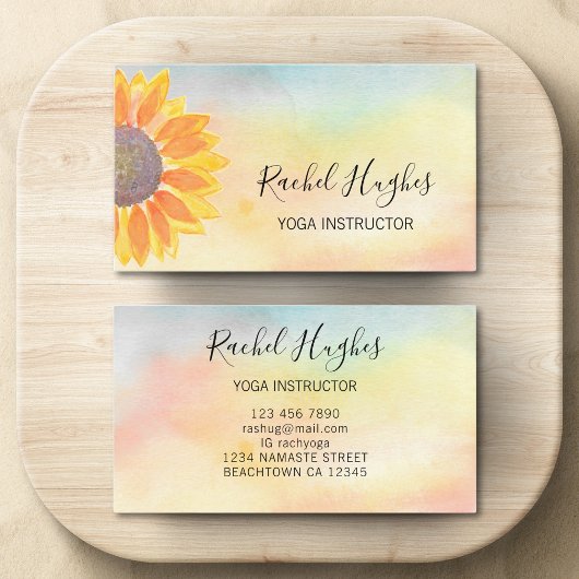 Yoga Instructor Sunflower Waterverf Visitekaartje