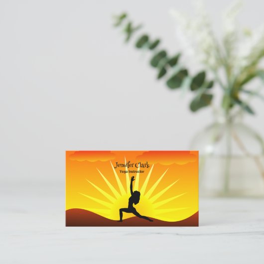 Yoga Instructor Sunset Yoga Pose Silhouette Visitekaartje (Staand voorkant)