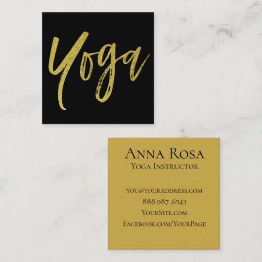 *~* Yoga Instructor Teacher Black Gold Modern Vierkante Visitekaartje (Voorkant / Achterkant)