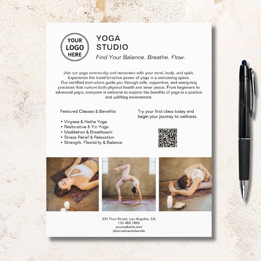 Yoga Instructor Teacher White Promotional Business Flyer