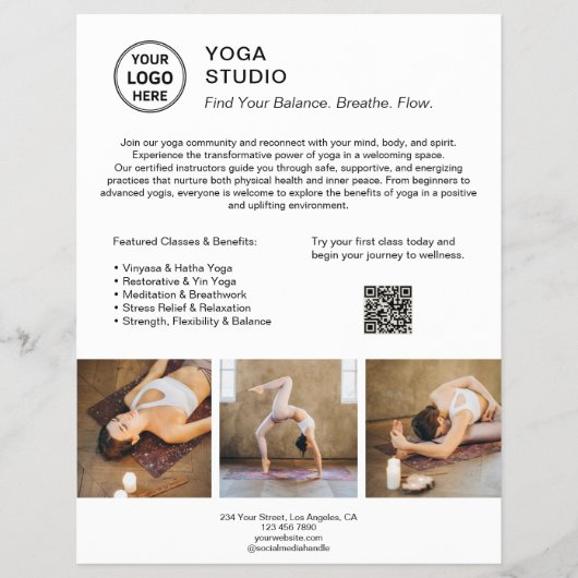 Yoga Instructor Teacher White Promotional Business Flyer (Voorkant)