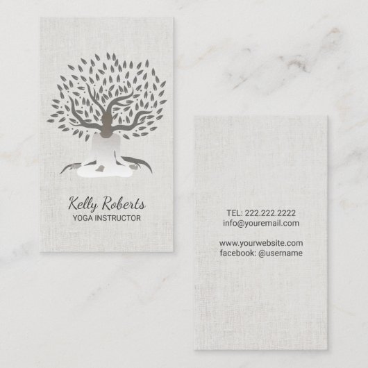 Yoga Instructor  Tree Classy Linen Visitekaartje (Voorkant / Achterkant)