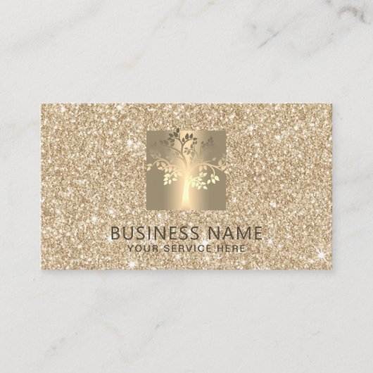 Yoga Instructor Tree Logo Faux Modern Gold Glitter Visitekaartje (Voorkant)