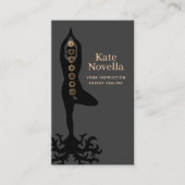 Yoga Instructor , Tree Pose , Gold Chakras Black Visitekaartje (Voorkant)