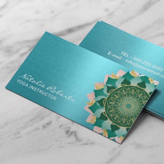 Yoga Instructor Turquoise Gold Mandala Flower Visitekaartje