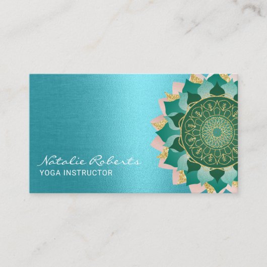 Yoga Instructor Turquoise Gold Mandala Flower Visitekaartje (Voorkant)