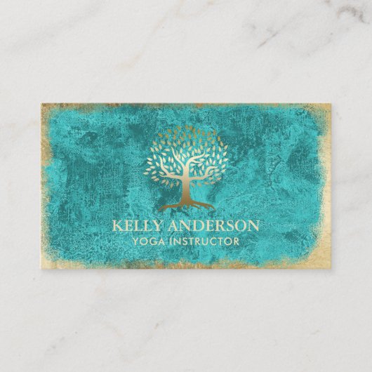 Yoga Instructor  Turquoise Gold Tree Visitekaartje (Voorkant)