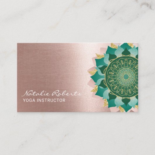 Yoga Instructor Turquoise Roos Gold Mandala Flower Visitekaartje (Voorkant)